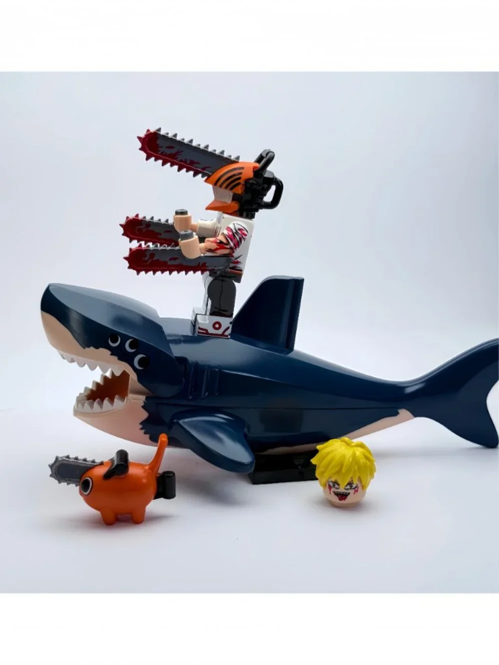 Chainsaw Man Denji Shark Ride Custom Minifigure Set with Pochita